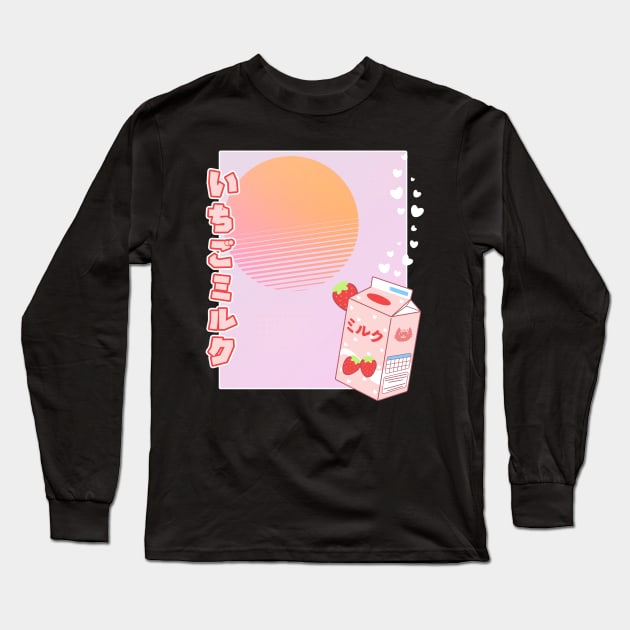 Japanese Strawberry Milk Ichigo Miruku Aesthetic Long Sleeve T-Shirt by VaporwaveAestheticDreams